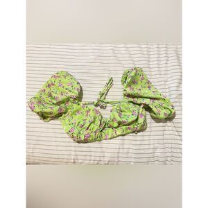 Zara Lime Green Floral Bikini Top with Pink Rose Print